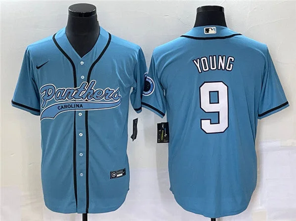 Baseball Jersey For Softball And Baseball Fans-Men's Carolina Panthers #9 Bryce Young Blue With Patch Cool Base Stitched Baseball Jersey