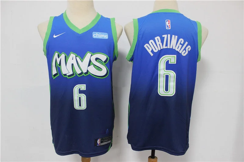 Basketball Jersey For Special Event Customization-Mavericks 6 Kristaps Porzingis Blue 2020 City Edition Swingman Basketball Jersey