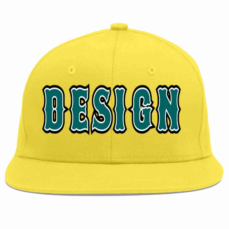 Baseball Cap For Softball And Baseball Events-Custom Light Gold Aqua-White Flat Eaves Sport Baseball Cap Design for Men/Women/Youth