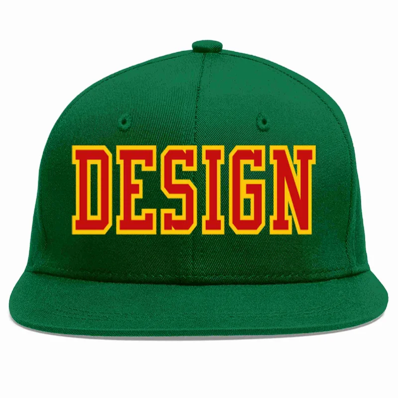 Baseball Cap With Adjustable Strap-Custom Green Red-Yellow Flat Eaves Sport Baseball Cap Design for Men/Women/Youth