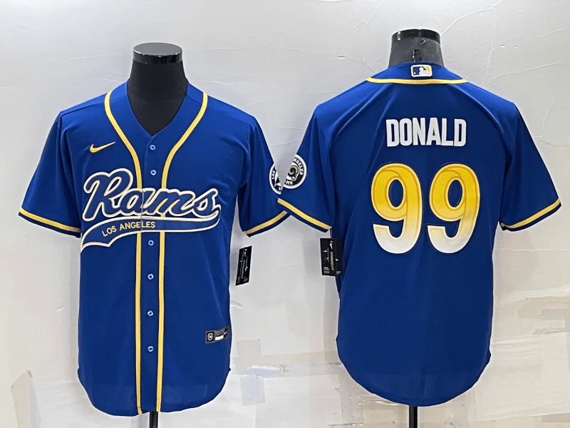 Baseball Jersey For Youth Teams And Leagues-Men's Los Angeles Rams #99 Aaron Donald Blue Stitched Cool Base Baseball Jersey