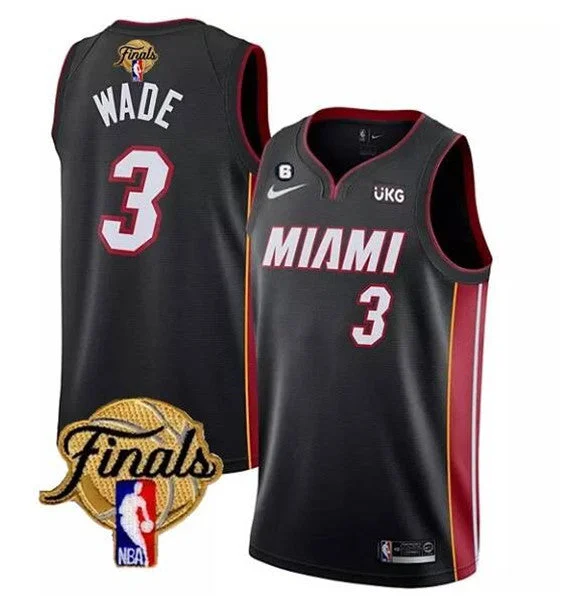 Basketball Jersey For Alumni Events-Heat 3 Dwyane Wade Black 2023 Finals NO.6 Patch Swingman Basketball Jersey