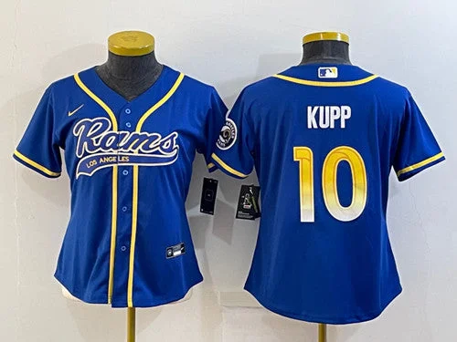 Baseball Jersey For Team Uniforms-Women's Los Angeles Rams #10 Cooper Kupp Royal With Patch Cool Base Stitched Baseball Jersey(Run Small)