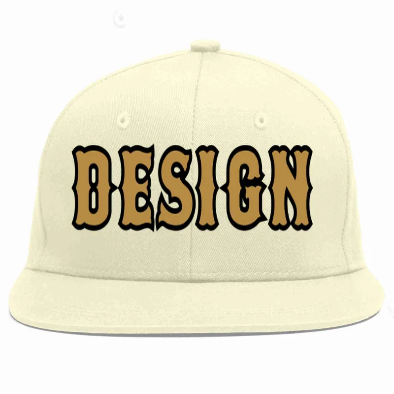 Baseball Cap For Gift-Giving Occasions-Custom Cream Old Gold-Black Flat Eaves Sport Baseball Cap Design for Men/Women/Youth