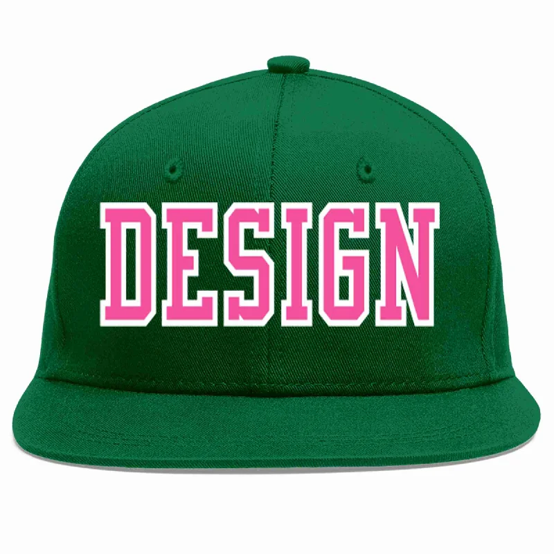 Baseball Cap For Team Spirit-Custom Green Pink-White Flat Eaves Sport Baseball Cap Design for Men/Women/Youth