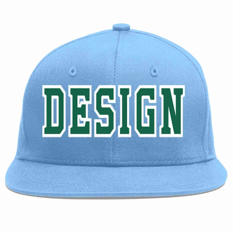 Baseball Cap For Team Loyalty-Custom Light Blue Kelly Green-White Flat Eaves Sport Baseball Cap Design for Men/Women/Youth