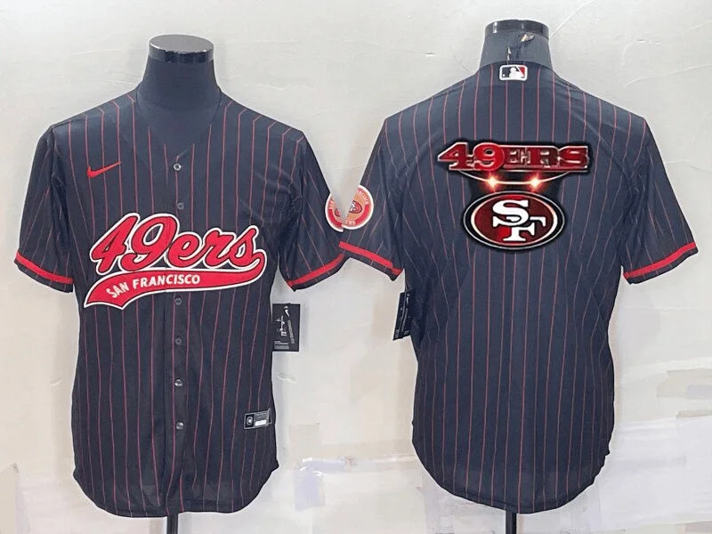 Baseball Jersey For Custom Numbering-Men's San Francisco 49ers Black Pinstripe Team Big Logo With Patch Cool Base Stitched Baseball Jersey