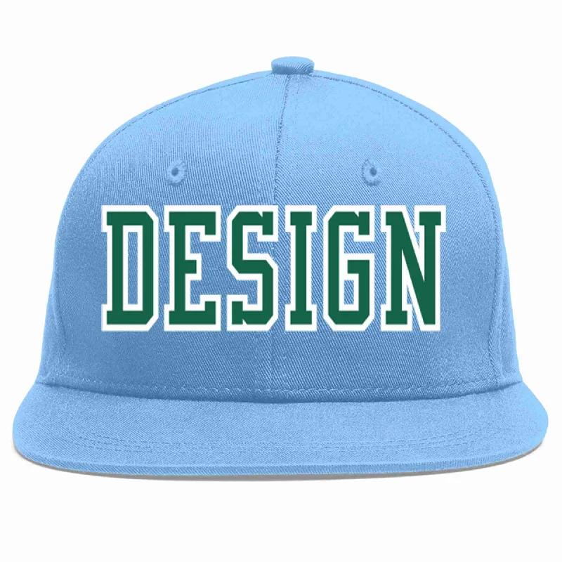 Baseball Cap With Motivational Quotes-Custom Light Blue Kelly Green-White Flat Eaves Sport Baseball Cap Design for Men/Women/Youth