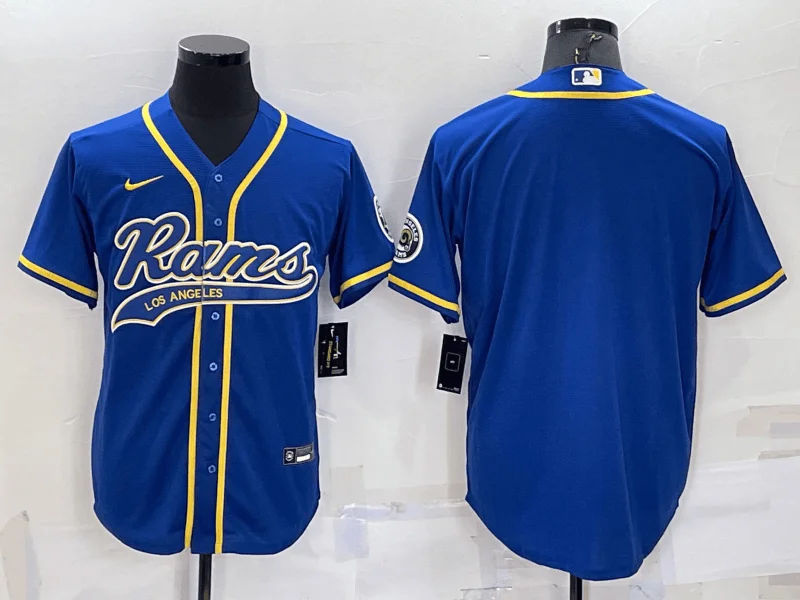 Baseball Jersey For League Teams-Men's Los Angeles Rams Blank Royal Blue With Patch Cool Base Stitched Baseball Jersey