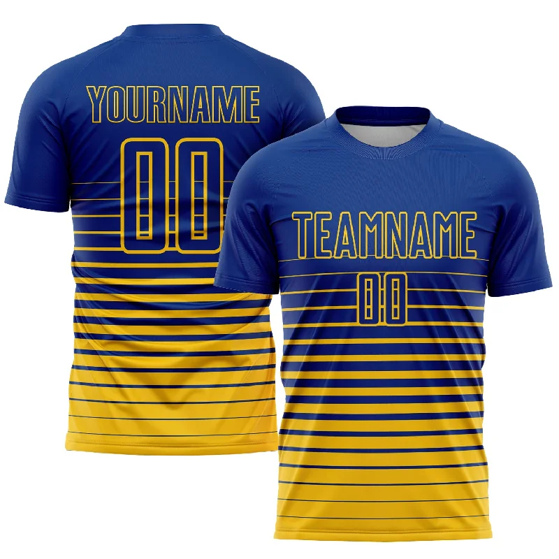 Football Jersey For Custom Numbering-Custom Royal Yellow Pinstripe Fade Fashion Sublimation Soccer Uniform Jersey