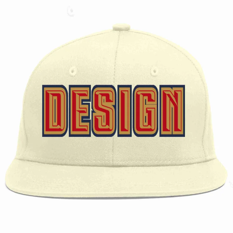 Baseball Cap For Group Orders-Custom Cream Red-Old Gold Flat Eaves Sport Baseball Cap Design for Men/Women/Youth