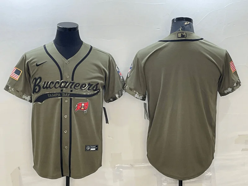 Baseball Jersey With Embroidered Logo-Men's Tampa Bay Buccaneers Blank Olive Salute to Service Cool Base Stitched Baseball Jersey