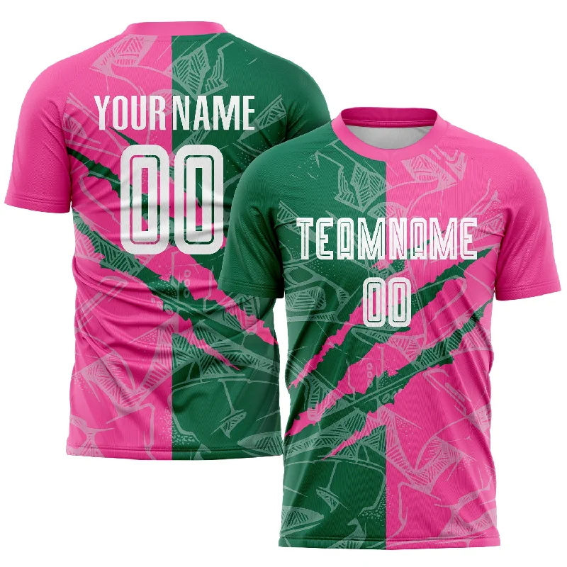 Football Jersey For Personalized Team Orders-Custom Graffiti Pattern Kelly Green-Pink Scratch Sublimation Soccer Uniform Jersey