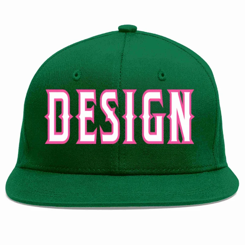 Baseball Cap For Custom Game Gear-Custom Green White-Pink Flat Eaves Sport Baseball Cap Design for Men/Women/Youth