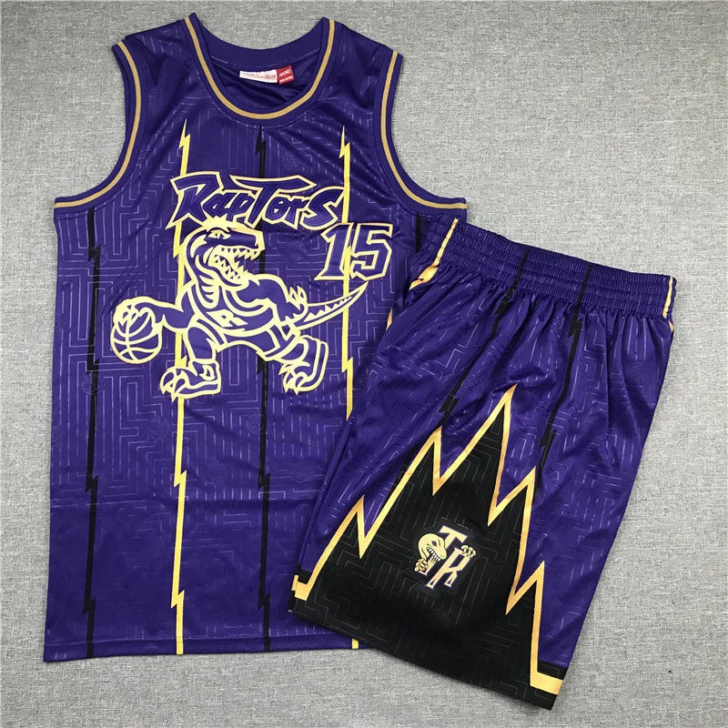 Basketball Jersey With Team Logo-Raptors 15 Vince Carter Purple 1998-99 Hardwood Classics Basketball Jersey(With Shorts)