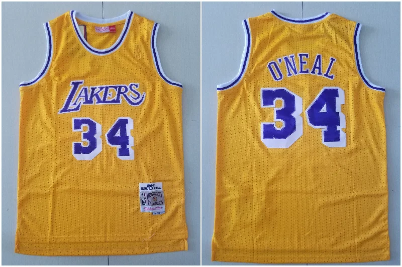 Basketball Jersey For Fan Apparel Orders-Lakers 34 Shaquille O'Neal Yellow 1996-97 Hardwood Classics Basketball Jersey