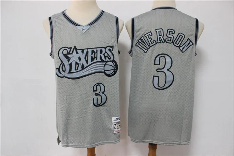 Basketball Jersey For Custom Team Outfits-76ers 3 Allen Iverson Gray Hardwood Classics Basketball Jersey