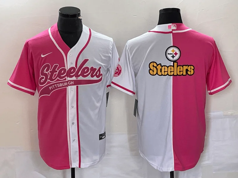 Baseball Jersey For Holiday Gifts-Men's Pittsburgh Steelers Big Logo Pink White Two Tone With Patch Cool Base Stitched Baseball Jersey