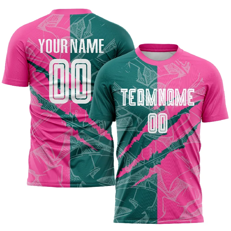 Football Jersey With Custom Embroidery Options-Custom Graffiti Pattern Teal-Pink Scratch Sublimation Soccer Uniform Jersey