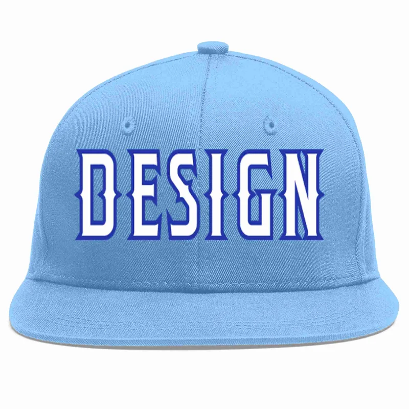 Baseball Cap For Game Day Gear-Custom Light Blue White-Royal Flat Eaves Sport Baseball Cap Design for Men/Women/Youth