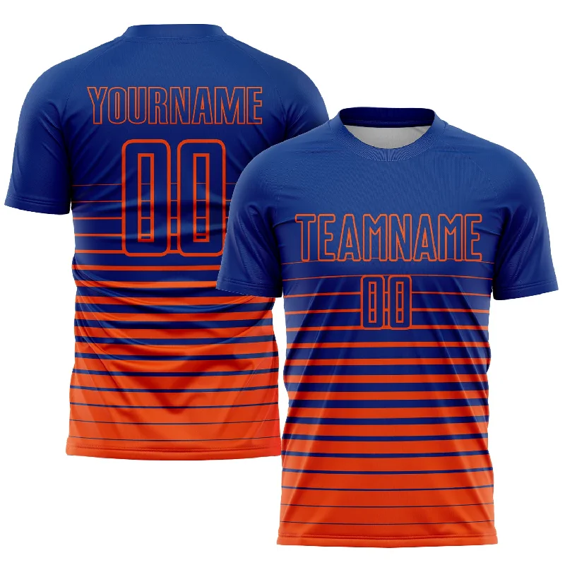 Football Jersey For Softball And Football Fans-Custom Royal Orange Pinstripe Fade Fashion Sublimation Soccer Uniform Jersey