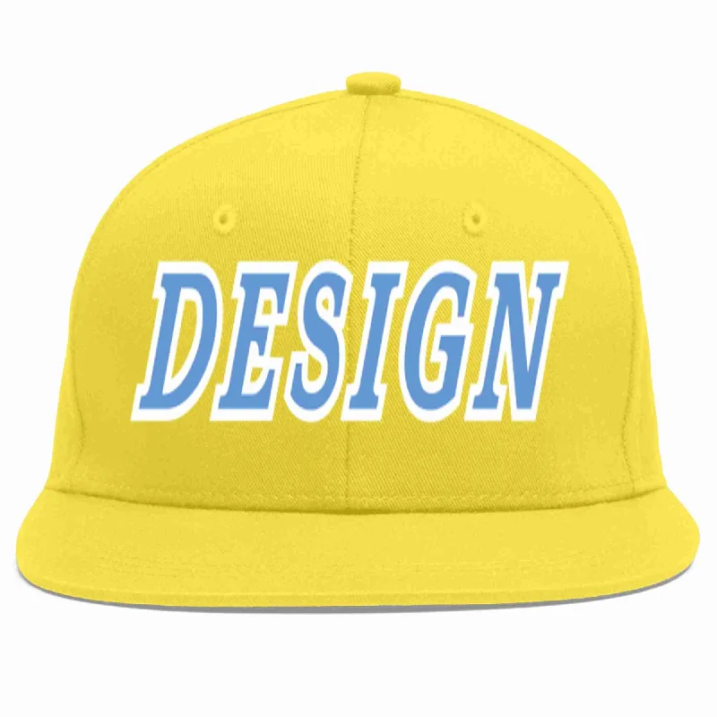 Baseball Cap For Retro Fan Gear-Custom Light Gold Light Blue-White Flat Eaves Sport Baseball Cap Design for Men/Women/Youth