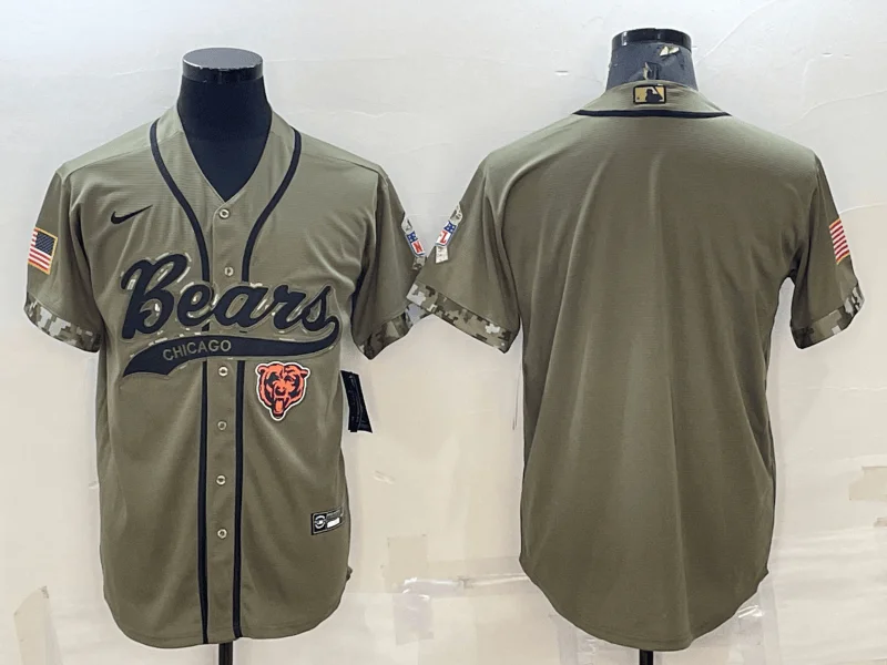 Baseball Jersey For Group Customization-Men's Chicago Bears Blank Olive Salute to Service Cool Base Stitched Baseball Jersey