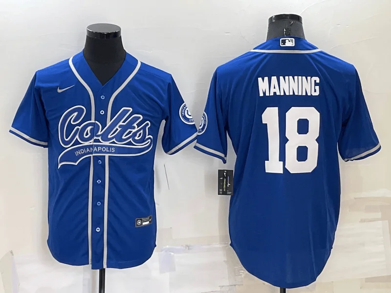 Baseball Jersey For Limited-Time Orders-Men's Indianapolis Colts #18 Peyton Manning Blue Stitched Cool Base Baseball Jersey