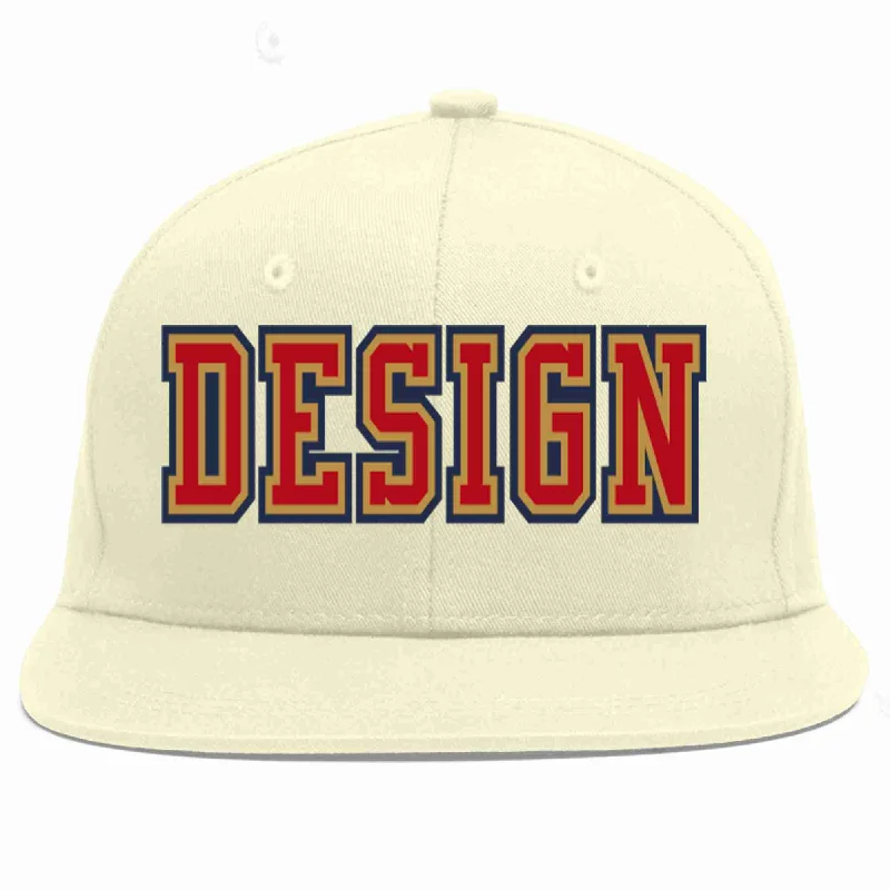 Baseball Cap For Outdoor Play-Custom Cream Red-Old Gold Flat Eaves Sport Baseball Cap Design for Men/Women/Youth