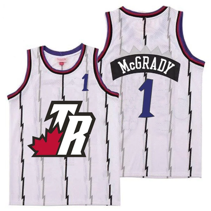 Basketball Jersey For Player Signature Designs-Raptors 1 Tracy McGrady White Big White TR Logo Retro Basketball Jersey