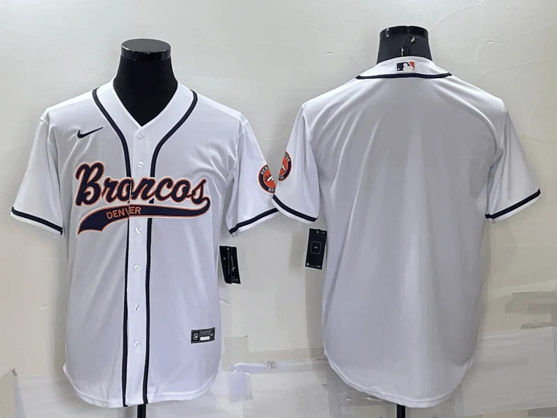 Baseball Jersey With Unique Design-Men's Denver Broncos Blank White Stitched Cool Base Baseball Jersey