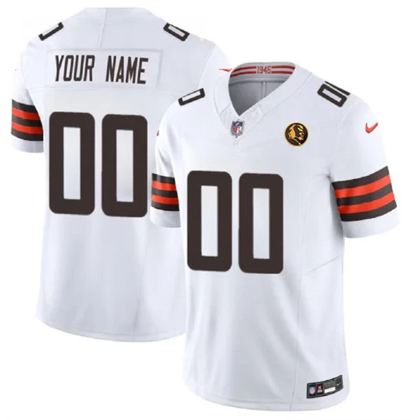 Football Jersey For Youth Football Leagues-Men's Cleveland Browns Active Player Custom White 2023 F.U.S.E. With John Madden Patch Vapor Limited Football Stitched Jersey