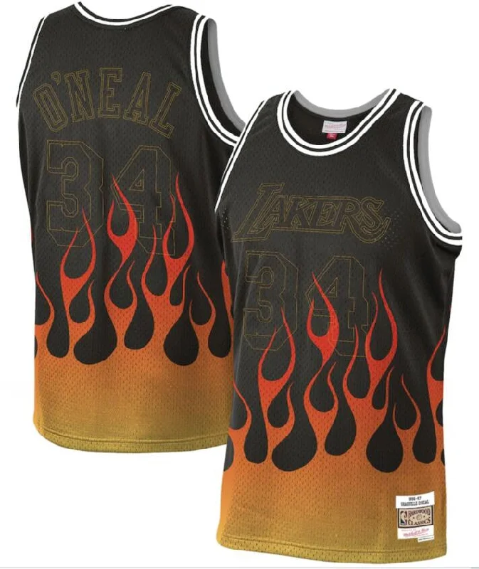 Basketball Jersey For Basketball Leagues-Lakers 34 Shaquille O'Neal Black 1996-97 Hardwood Classics Flames Swingman Basketball Jersey