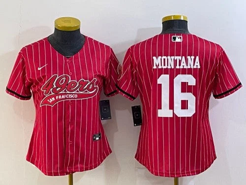 Baseball Jersey For Supporter Event Gear-Women's San Francisco 49ers #16 Joe Montana Red With Patch Cool Base Stitched Baseball Jersey(Run Small)