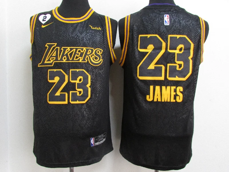 Basketball Jersey For Special Occasions-Lakers 23 Lebron James Black Mamba 2 Heart Gigi Patch Swingman Basketball Jersey