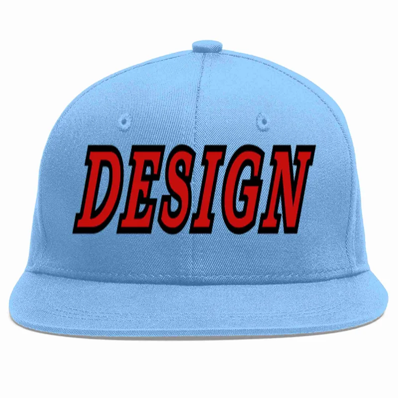 Baseball Cap With Custom Name And Number-Custom Light Blue Red-Black Flat Eaves Sport Baseball Cap Design for Men/Women/Youth