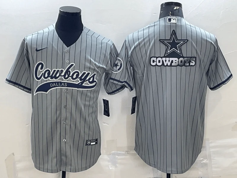 Baseball Jersey For Promotional Fan Apparel-Men's Dallas Cowboys Grey Team Big Logo With Patch Cool Base Stitched Baseball Jersey