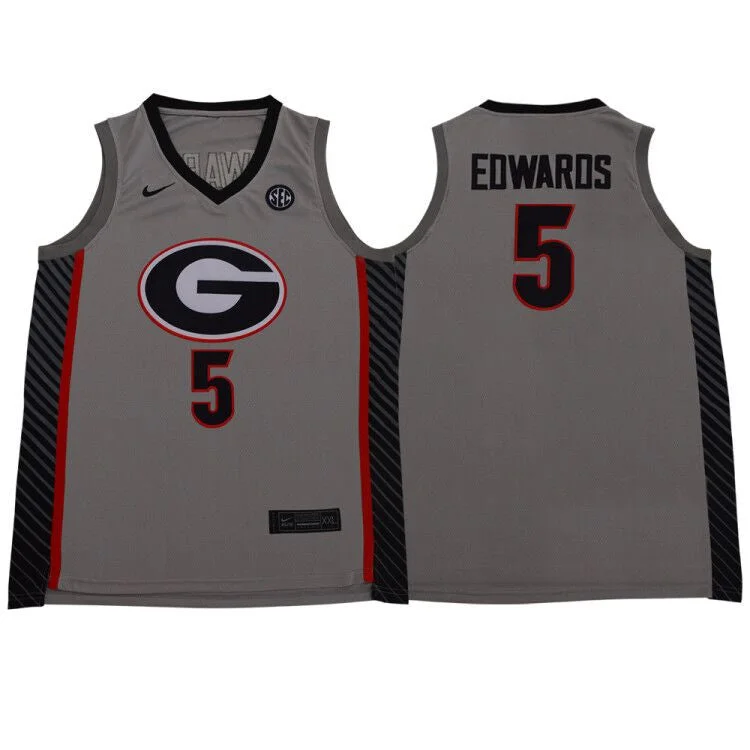 Basketball Jersey For Youth League Custom Orders-Georgia Bulldogs 5 Anthony Edwards Gray College Basketball Basketball Jersey