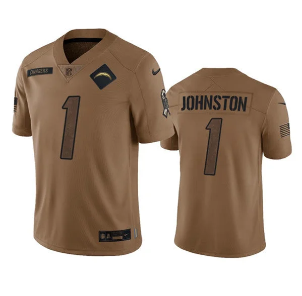 Football Jersey For Custom Fan Team Gear-Men's Los Angeles Chargers #1 Quentin Johnston 2023 Brown Salute To Service Limited Football Stitched Jersey