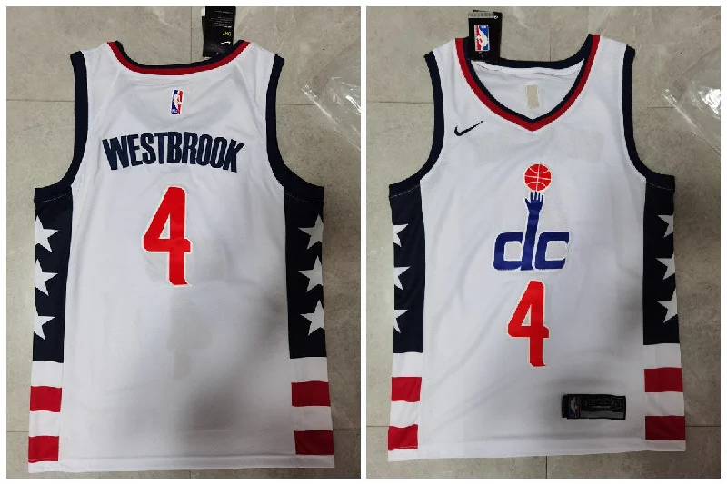 Basketball Jersey With Special Fan Designs-Wizards 4 Russell Westbrook White City Edition Swingman Basketball Jersey