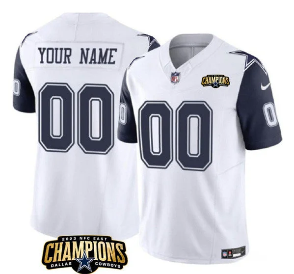 Football Jersey For Personalized Youth Apparel-Men's Dallas Cowboys Active Player Custom White/Navy 2023 F.U.S.E. NFC East Champions Patch Football Stitched Jersey