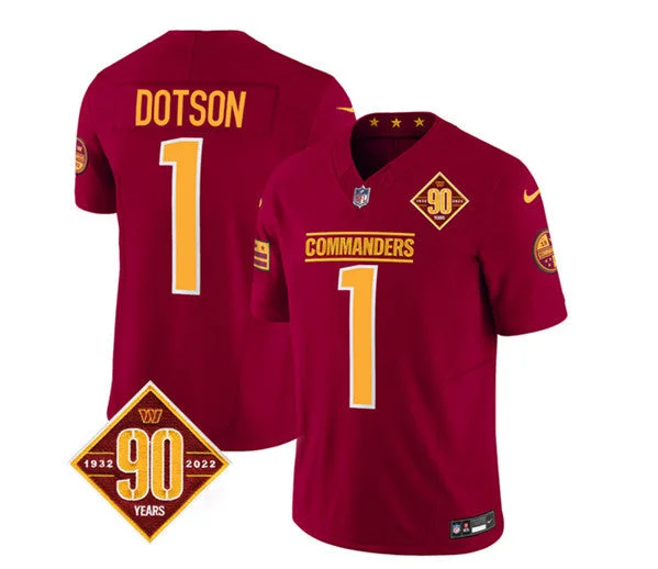 Football Jersey With Custom Text-Men's Washington Commanders #1 Jahan Dotson Burgundy 2023 F.U.S.E. 90th Anniversary Vapor Limited Football Stitched Jersey