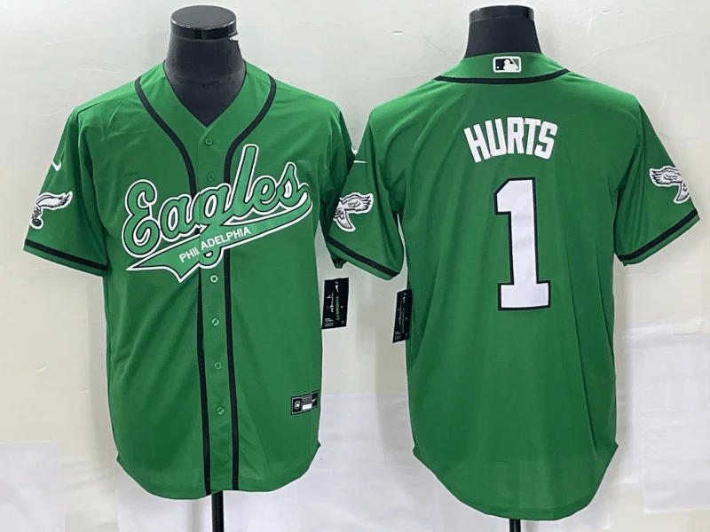 Baseball Jersey For Limited-Time Orders-Men's Philadelphia Eagles #1 Jalen Hurts Green Cool Base Stitched Baseball Jersey