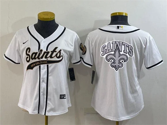 Baseball Jersey For Personalized Orders-Women's New Orleans Saints White Team Big Logo With Patch Cool Base Stitched Baseball Jersey(Run Small)