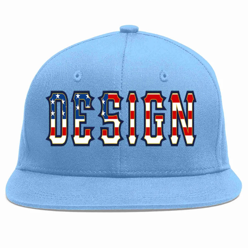 Baseball Cap For Fashionable Look-Custom Light Blue Vintage USA Flag-Gold Flat Eaves Sport Baseball Cap Design for Men/Women/Youth