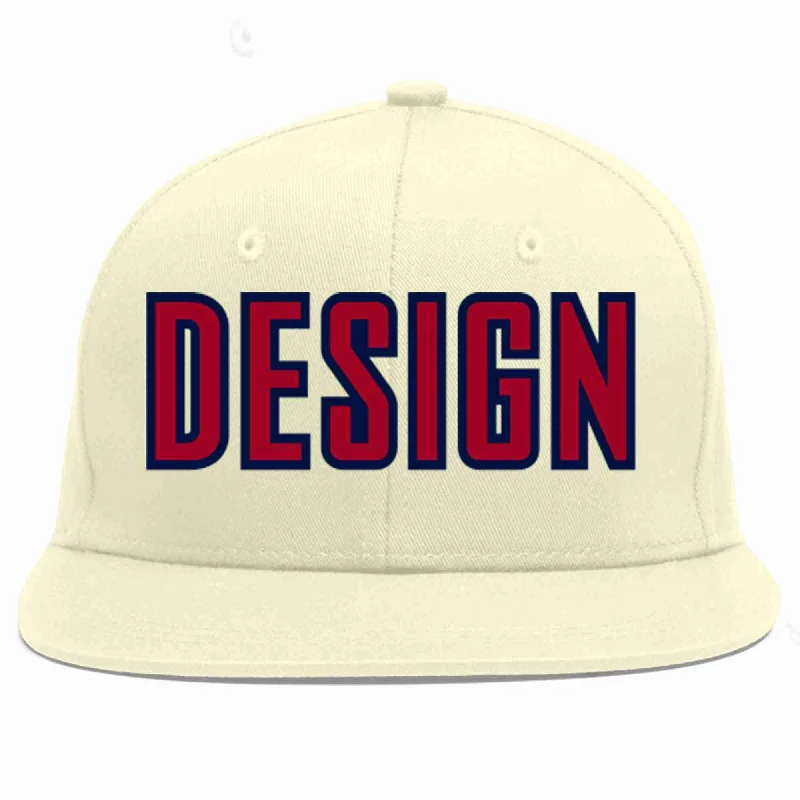 Baseball Cap For Personalized Designs-Custom Cream Red-Navy Flat Eaves Sport Baseball Cap Design for Men/Women/Youth