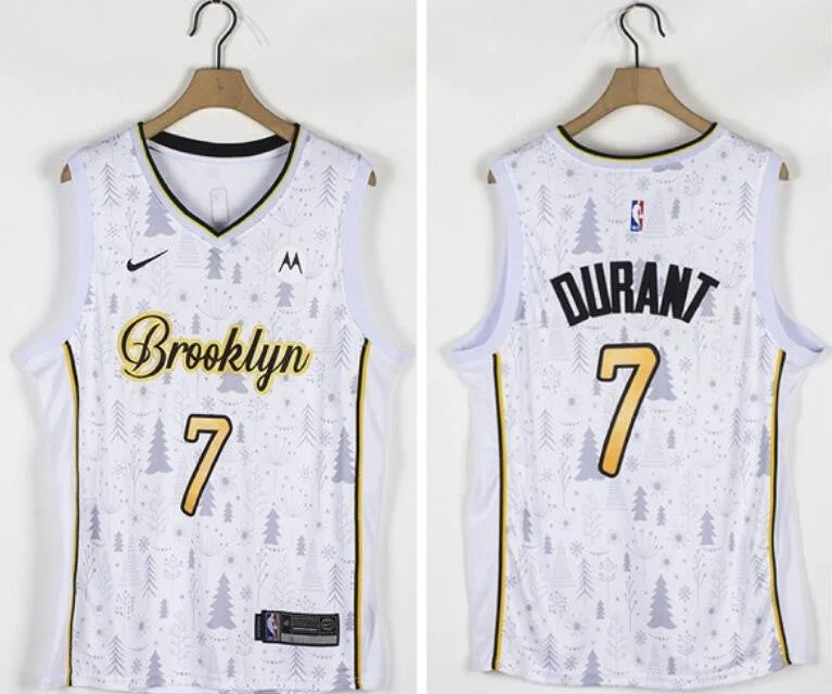 Basketball Jersey For Youth Teams And Leagues-Nets 7 Kevin Durant White Christmas Edition Swingman Basketball Jersey