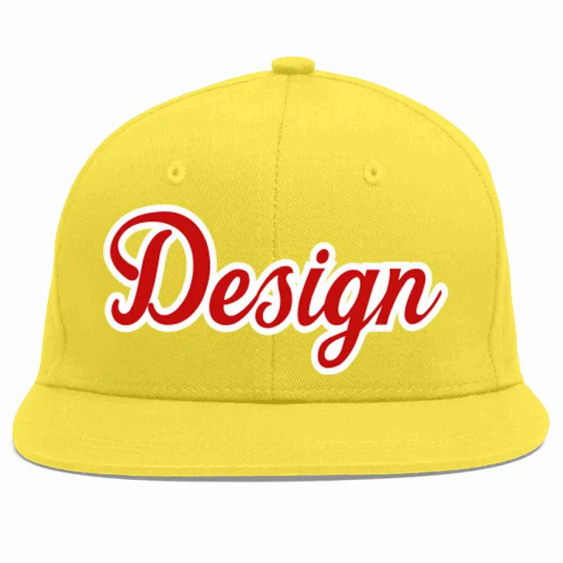 Baseball Cap With Custom Embroidery-Custom Light Gold Red-White Flat Eaves Sport Baseball Cap Design for Men/Women/Youth