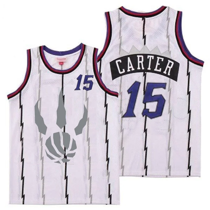 Basketball Jersey For Fan Event Customization-Raptors 15 Vince Carter White Gray Logo Retro Basketball Jersey