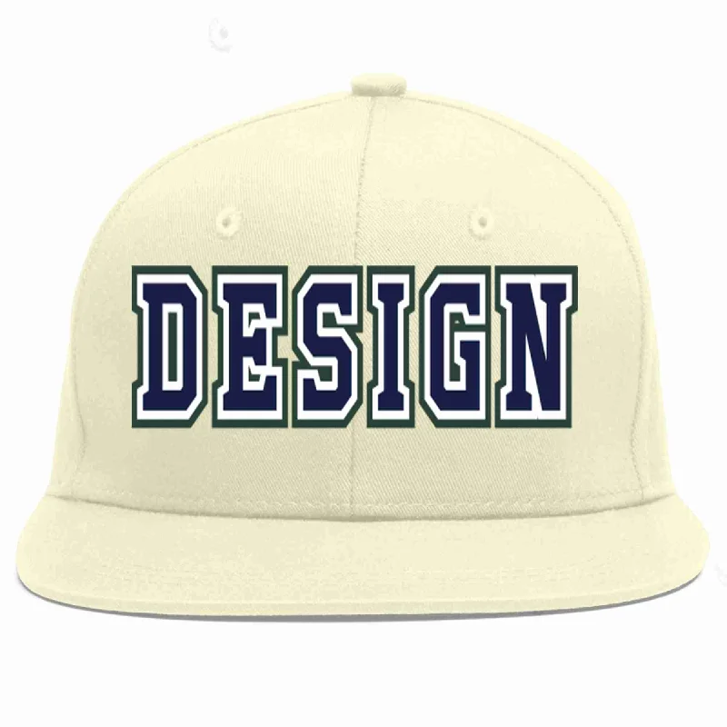 Baseball Cap For Team Recognition-Custom Cream Navy-White Flat Eaves Sport Baseball Cap Design for Men/Women/Youth